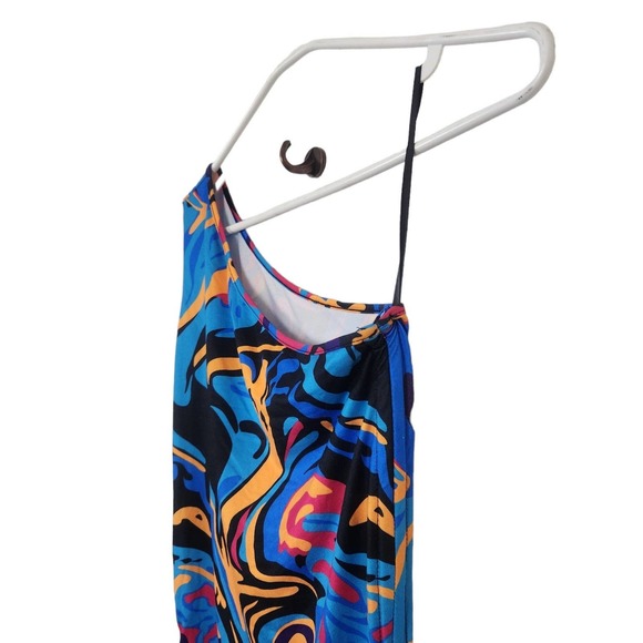 Shein Psychedelic Wavy Print One Shoulder Body Con Maxi Dress - Picture 4 of 5